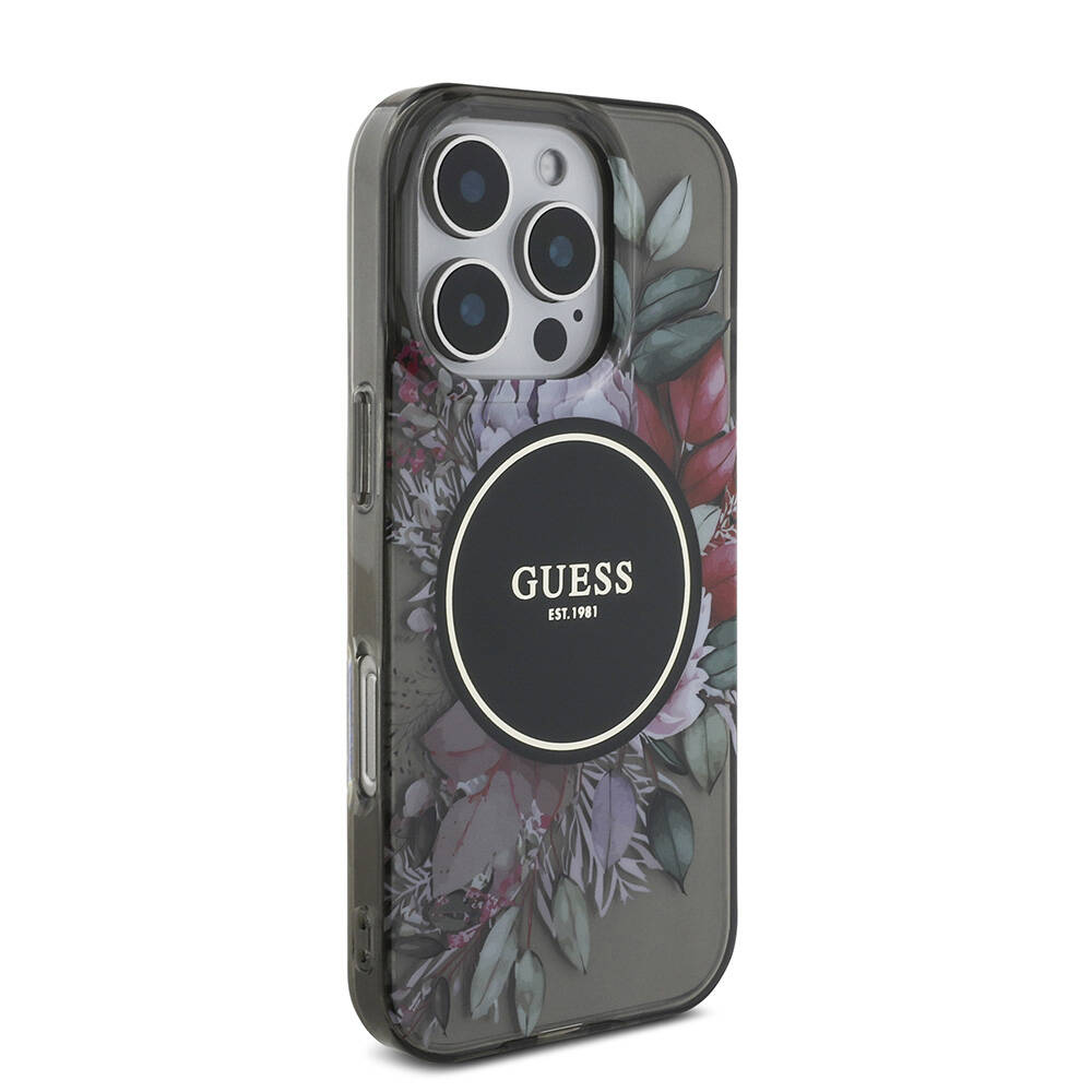 Apple iPhone 16 Pro Max Uyumlu Kılıf Guess Orjinal Lisanslı Magsafe Şarj Özellikli IML Baskılı Çiçek İnci Bileklikli Kapak - 27