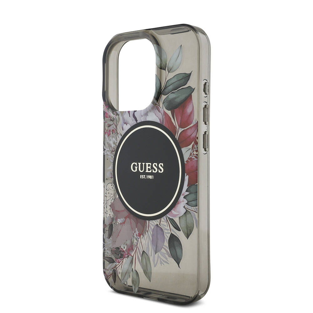 Apple iPhone 16 Pro Max Uyumlu Kılıf Guess Orjinal Lisanslı Magsafe Şarj Özellikli IML Baskılı Çiçek İnci Bileklikli Kapak - 29