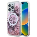 Apple iPhone 16 Pro Max Uyumlu Kılıf Guess Orjinal Lisanslı Magsafe Şarj Özellikli Sıvılı Simli Çiçek Desenli Kapak - 1