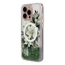 Apple iPhone 16 Pro Max Uyumlu Kılıf Guess Orjinal Lisanslı Magsafe Şarj Özellikli Sıvılı Simli Çiçek Desenli Kapak - 24