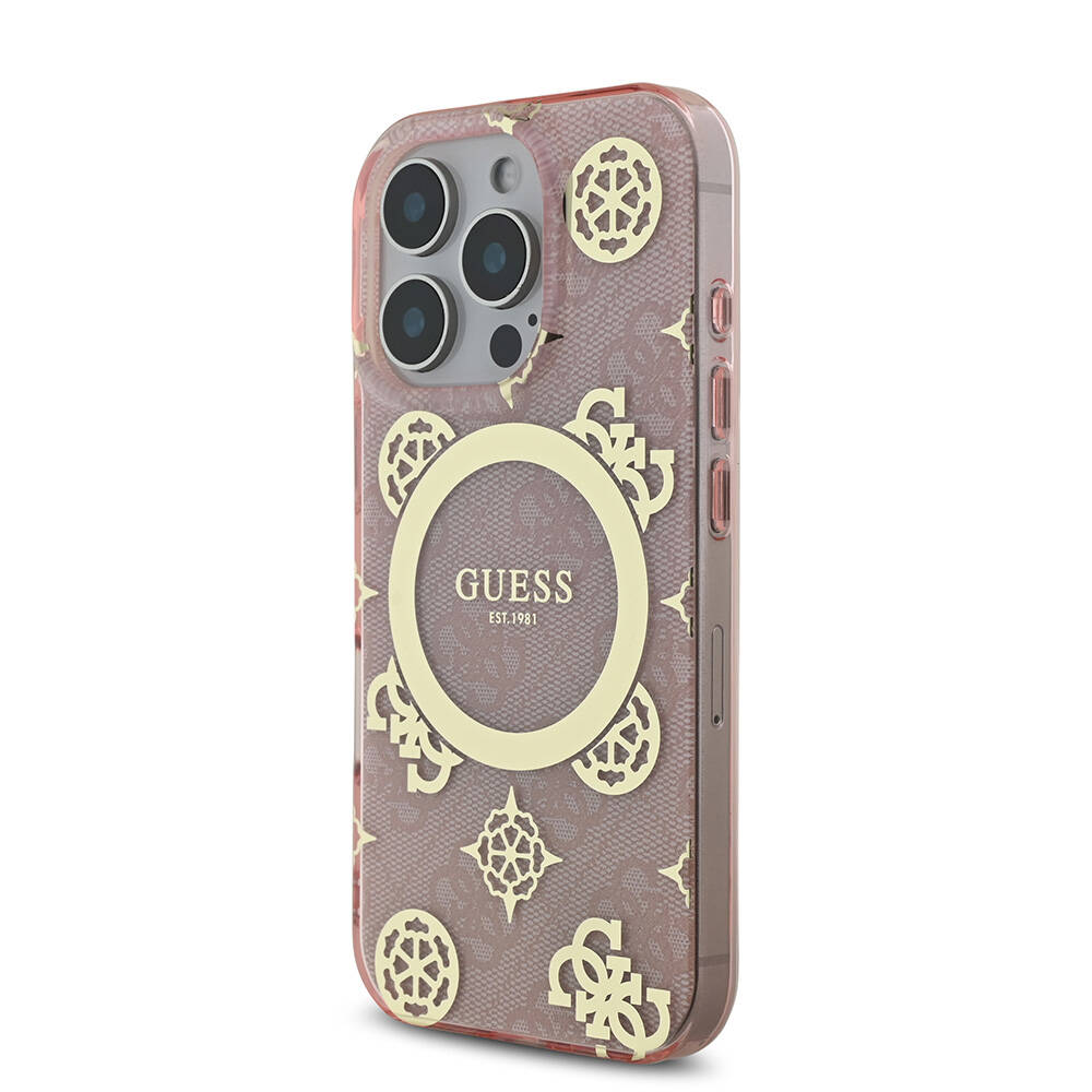 Apple iPhone 16 Pro Uyumlu Kılıf Guess Orjinal Lisanslı Magsafe Şarj Özellikli IML Peony ve 4G Desenli Klasik Logolu Kapak - 16