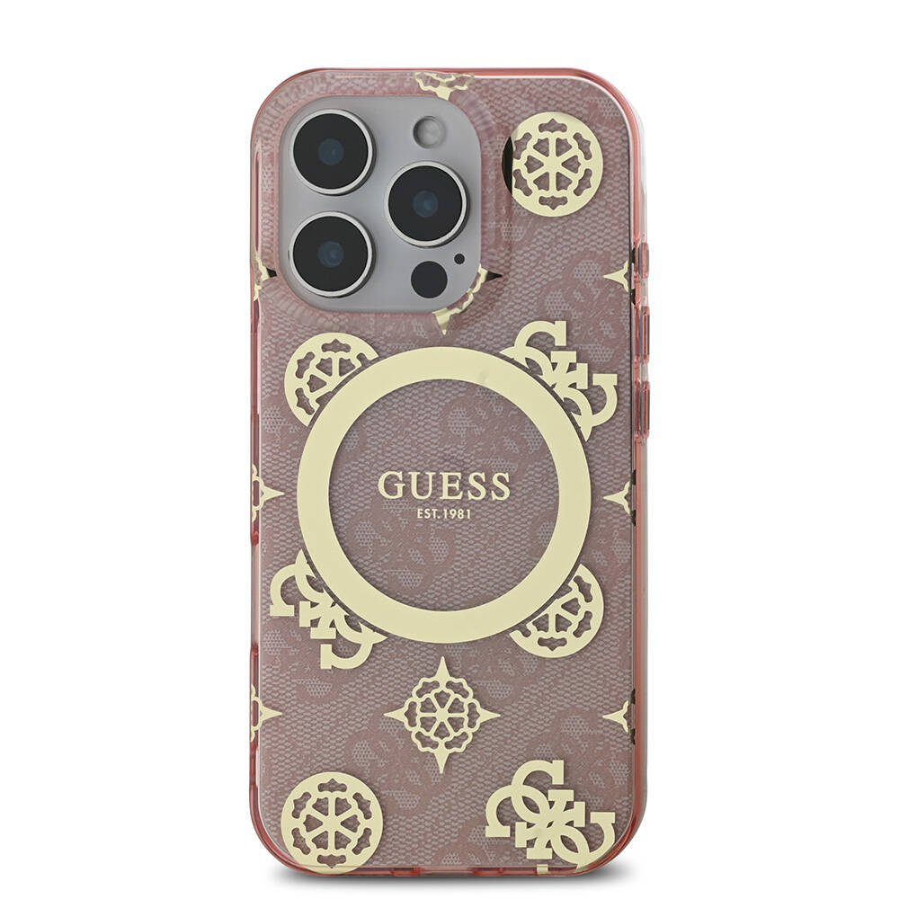 Apple iPhone 16 Pro Uyumlu Kılıf Guess Orjinal Lisanslı Magsafe Şarj Özellikli IML Peony ve 4G Desenli Klasik Logolu Kapak - 17