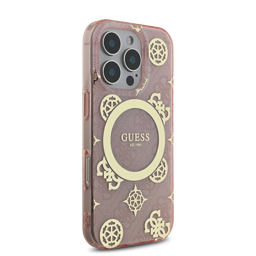 Apple iPhone 16 Pro Uyumlu Kılıf Guess Orjinal Lisanslı Magsafe Şarj Özellikli IML Peony ve 4G Desenli Klasik Logolu Kapak - 18