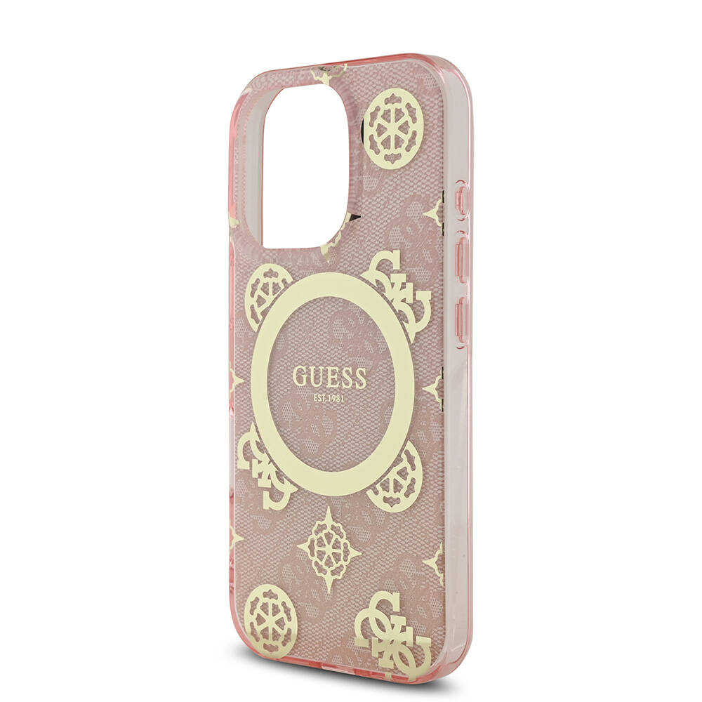 Apple iPhone 16 Pro Uyumlu Kılıf Guess Orjinal Lisanslı Magsafe Şarj Özellikli IML Peony ve 4G Desenli Klasik Logolu Kapak - 20