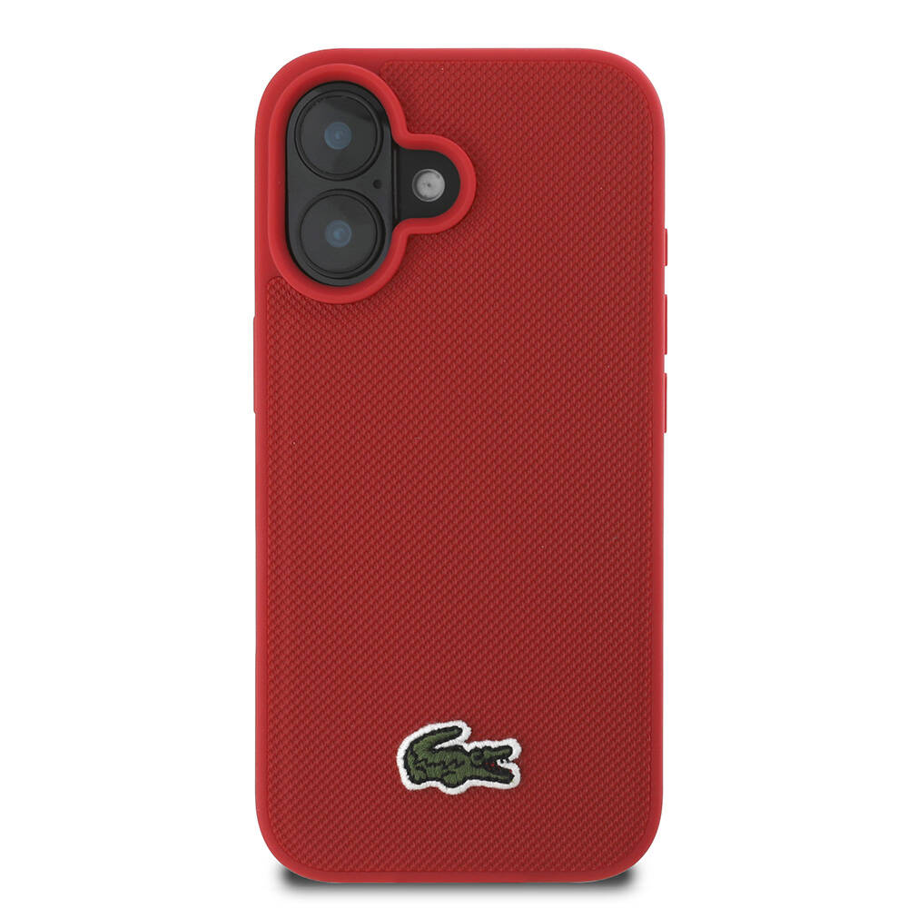 Apple iPhone 16 Plus Uyumlu Kılıf Lacoste Orjinal Lisanslı PU Pike Desenli Arka Yüzey İkonik Timsah Dokuma Logolu Kapak - 16