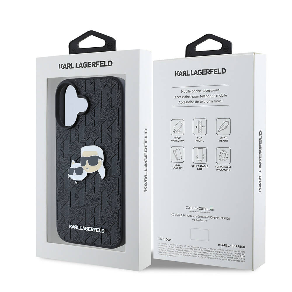 Apple iPhone 16 Uyumlu Kılıf Karl Lagerfeld Orjinal Lisanslı K&C Heads Monogram Pin Kapak - 7