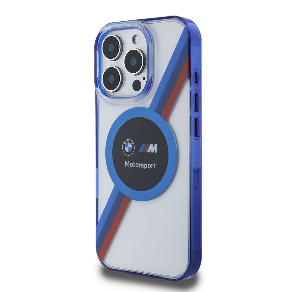 Apple iPhone 16 Pro Uyumlu Kılıf BMW Orjinal Lisanslı Magsafe Şarj Özellikli M Logolu Üç Renk Çizgili Motorsport Circle Kapak - 1