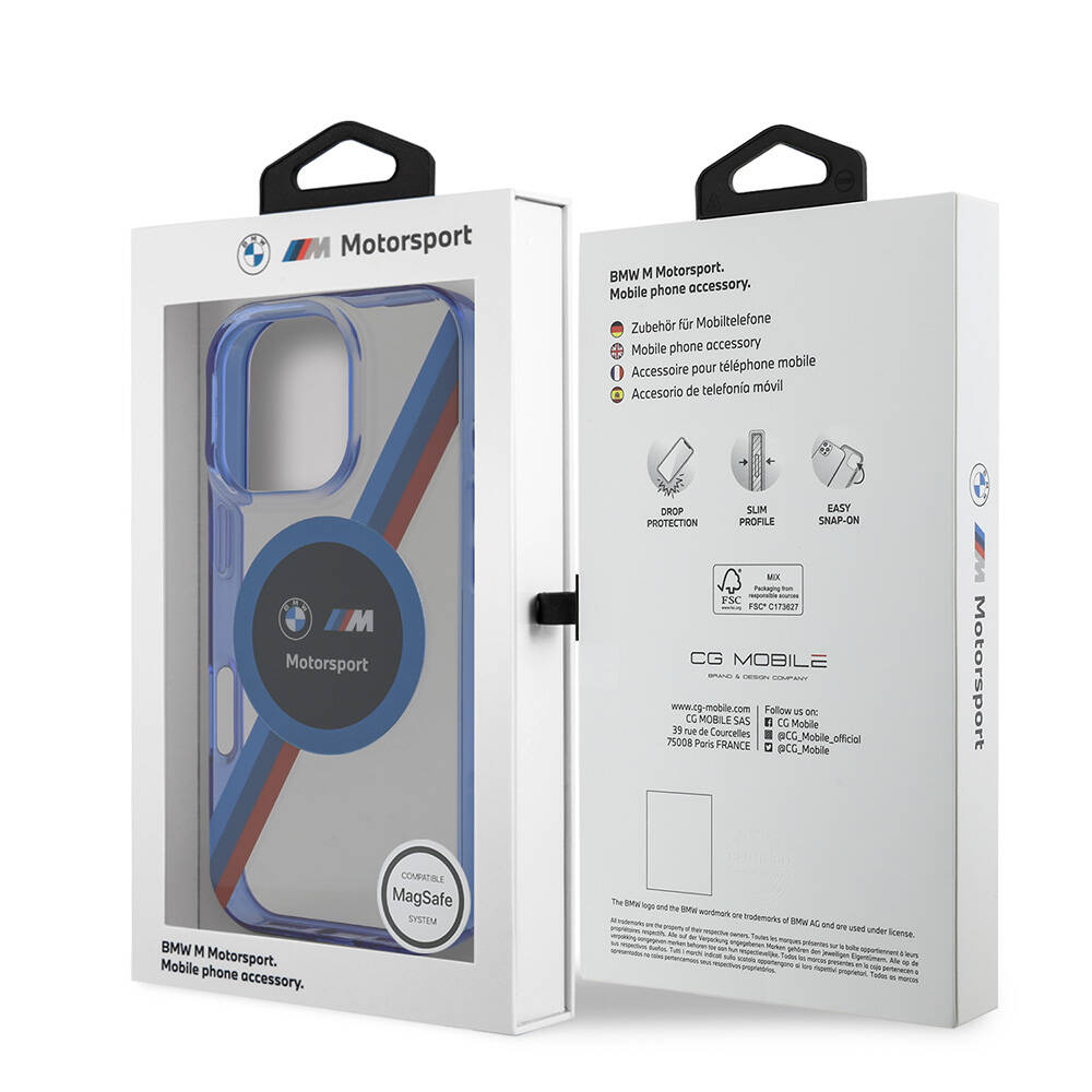 Apple iPhone 16 Pro Uyumlu Kılıf BMW Orjinal Lisanslı Magsafe Şarj Özellikli M Logolu Üç Renk Çizgili Motorsport Circle Kapak - 7