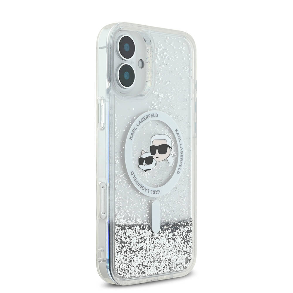 Apple iPhone 16 Plus Uyumlu Kılıf Karl Lagerfeld Orjinal Lisanslı Magsafe Şarj Özellikli Sıvılı Simli K&C Heads Kapak - 3