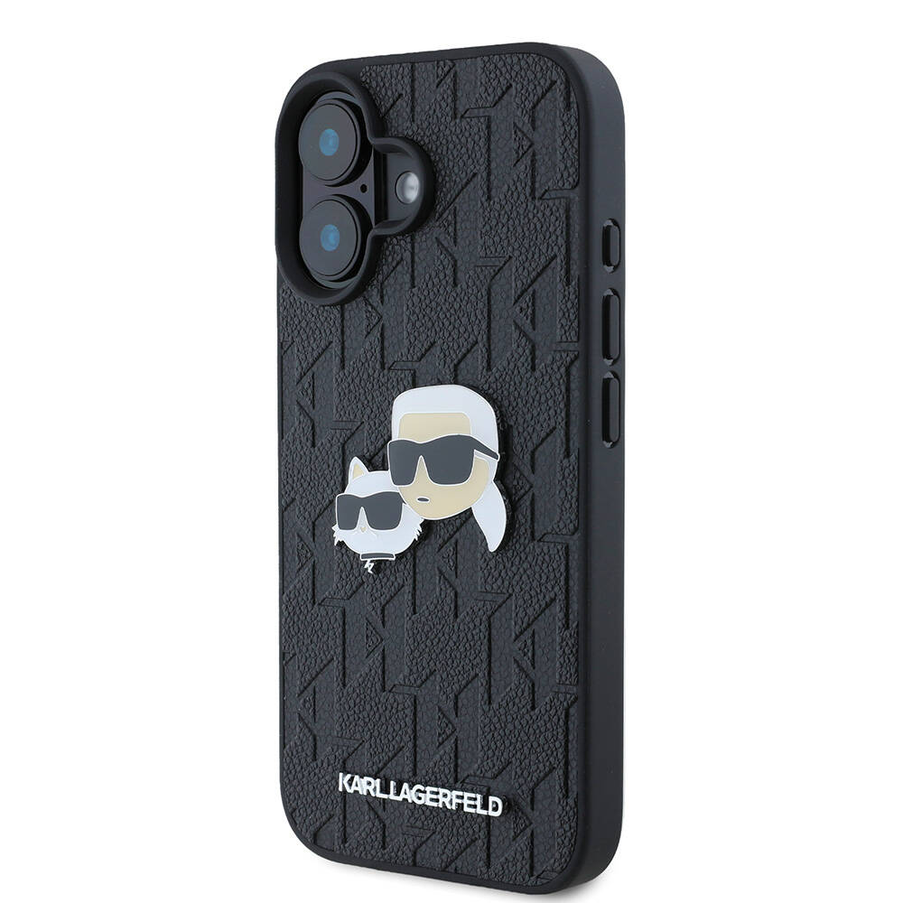 Apple iPhone 16 Plus Uyumlu Kılıf Karl Lagerfeld Orjinal Lisanslı K&C Heads Monogram Pin Kapak - 1