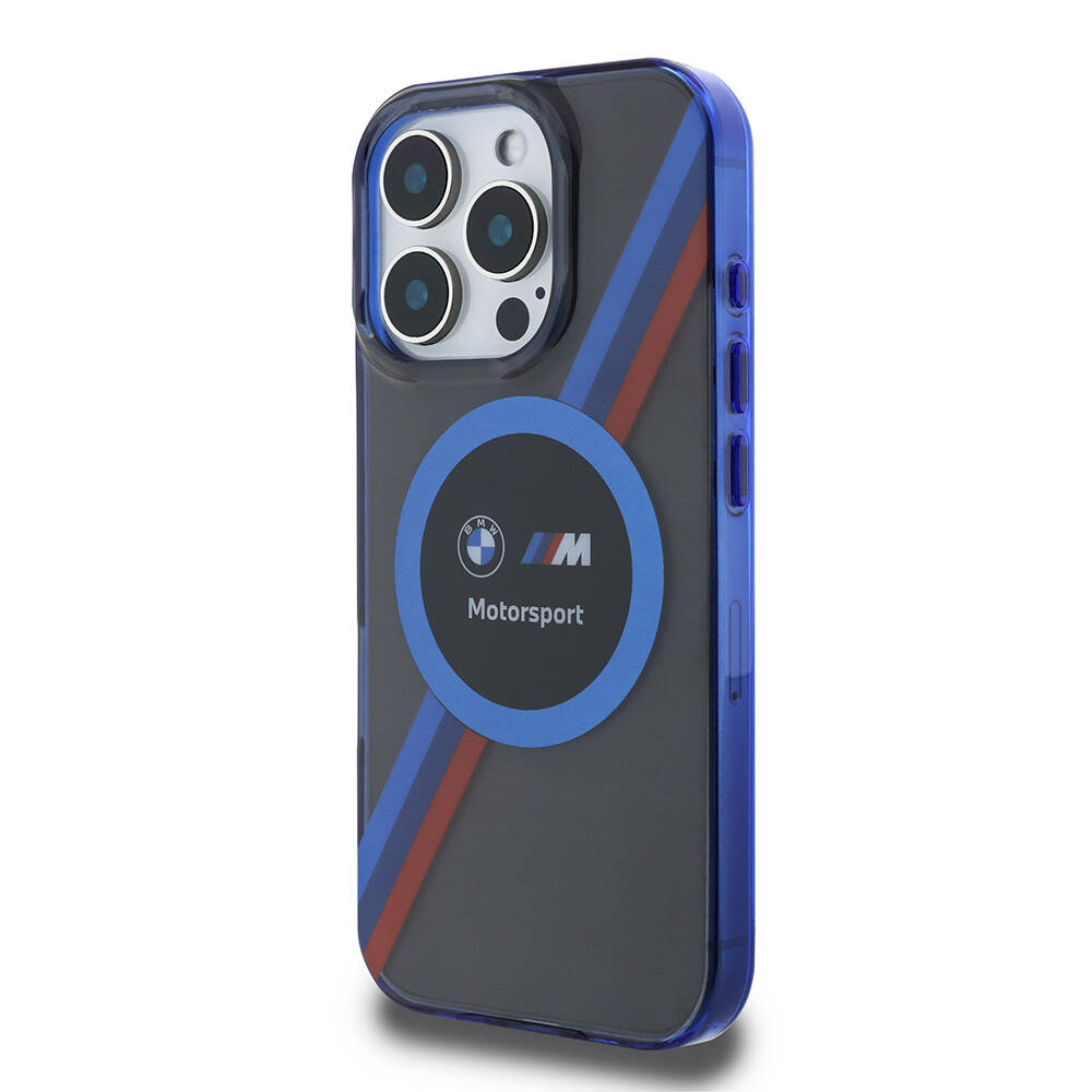 Apple iPhone 16 Pro Max Uyumlu Kılıf BMW Orjinal Lisanslı Magsafe Şarj Özellikli M Logolu Üç Renk Çizgili Motorsport Circle Kapak - 1