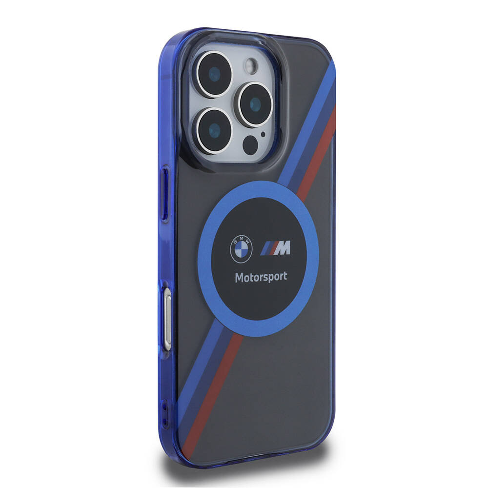 Apple iPhone 16 Pro Max Uyumlu Kılıf BMW Orjinal Lisanslı Magsafe Şarj Özellikli M Logolu Üç Renk Çizgili Motorsport Circle Kapak - 3