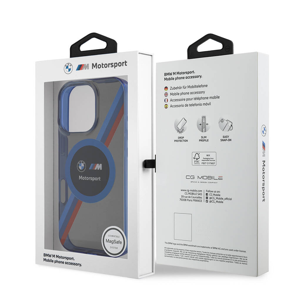 Apple iPhone 16 Pro Max Uyumlu Kılıf BMW Orjinal Lisanslı Magsafe Şarj Özellikli M Logolu Üç Renk Çizgili Motorsport Circle Kapak - 7