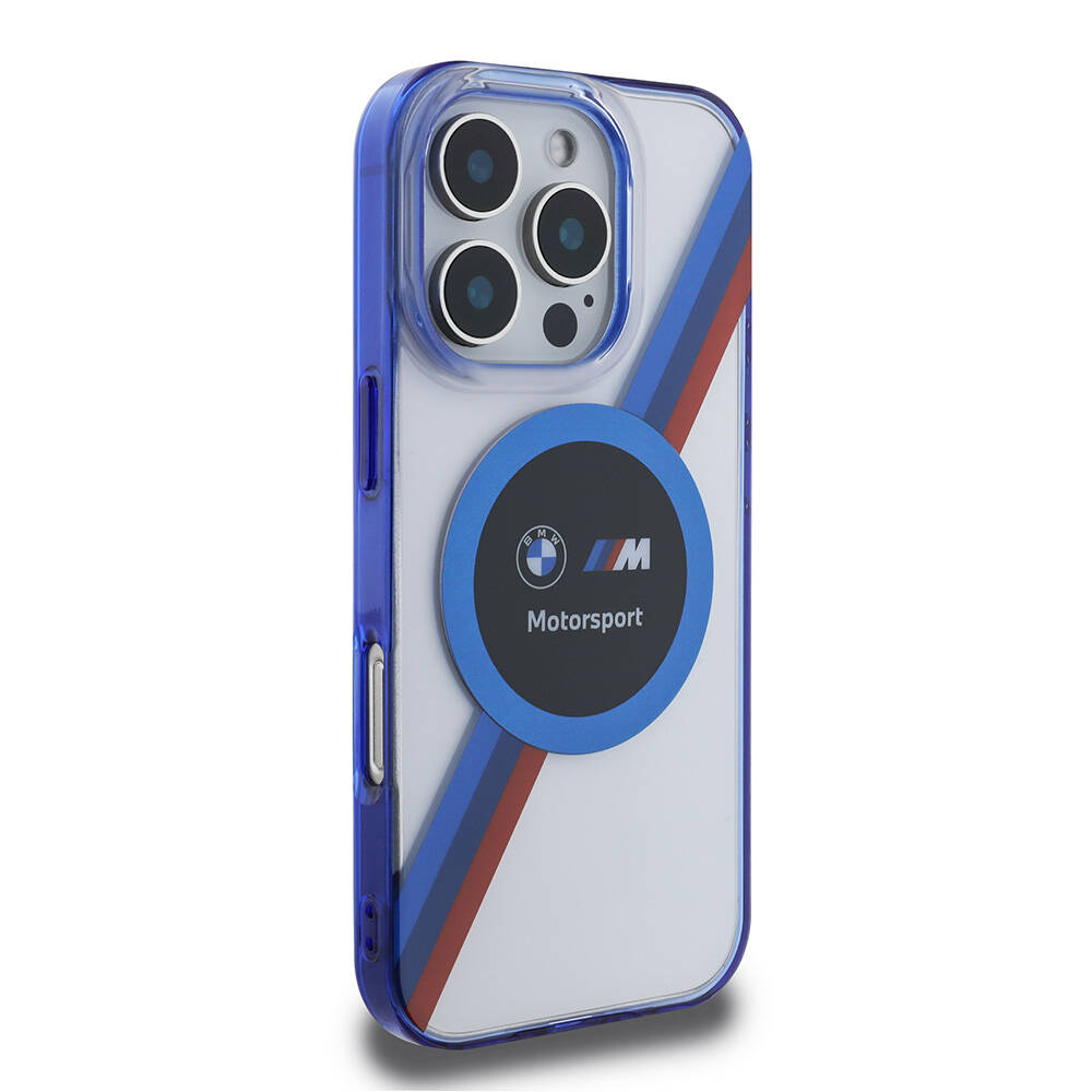 Apple iPhone 16 Pro Max Uyumlu Kılıf BMW Orjinal Lisanslı Magsafe Şarj Özellikli M Logolu Üç Renk Çizgili Motorsport Circle Kapak - 20