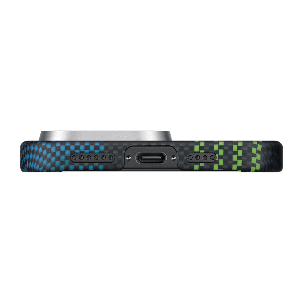 Apple iPhone 16 Pro Uyumlu Kılıf Magsafe Şarj Özellikli Lumintex Teknolojili Fosforlu Aramid Fiber Pitaka Tactile Woven Aries Serisi Credit Card Kapak - 4