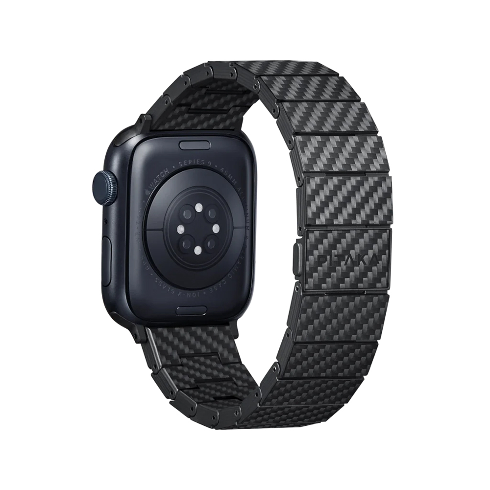 Apple Watch Serisi Uyumlu Karbon Fiber Pitaka Modern Serisi Black-Grey Twill Universal Kordon - 1