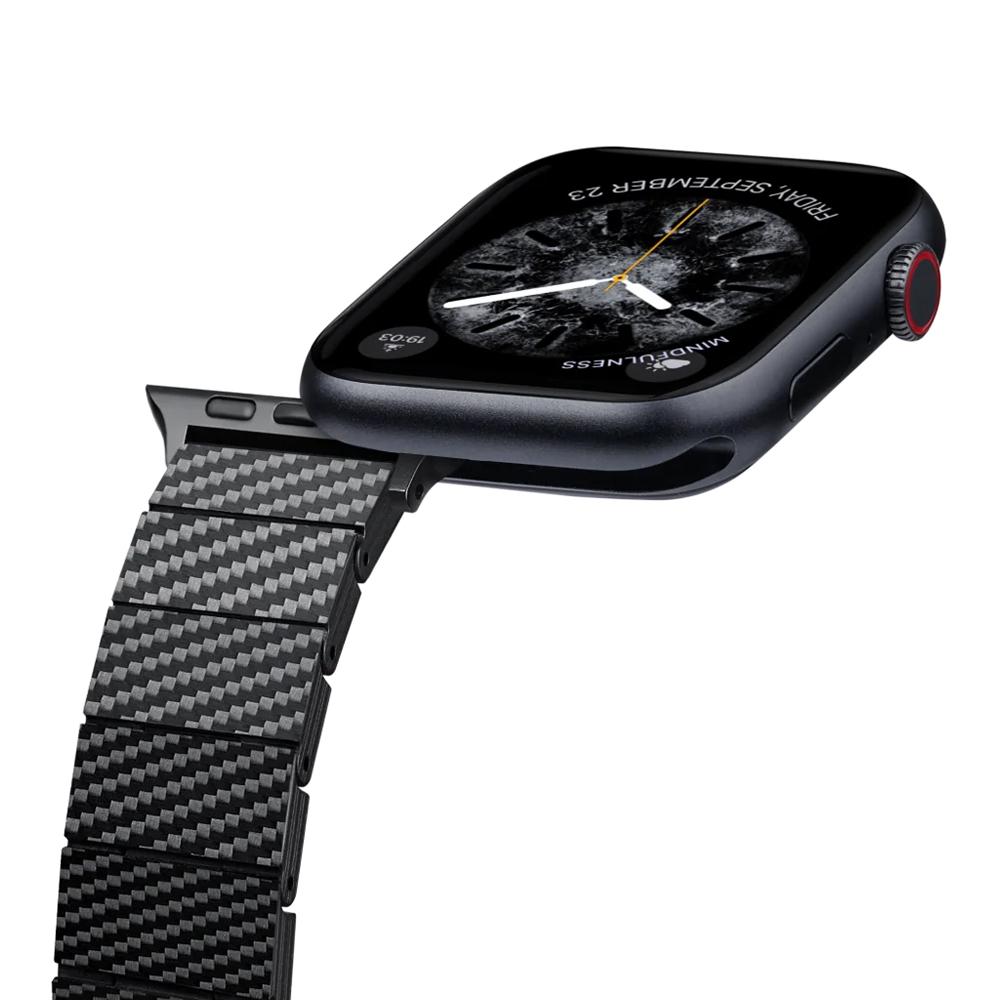 Apple Watch Serisi Uyumlu Karbon Fiber Pitaka Modern Serisi Black-Grey Twill Universal Kordon - 3