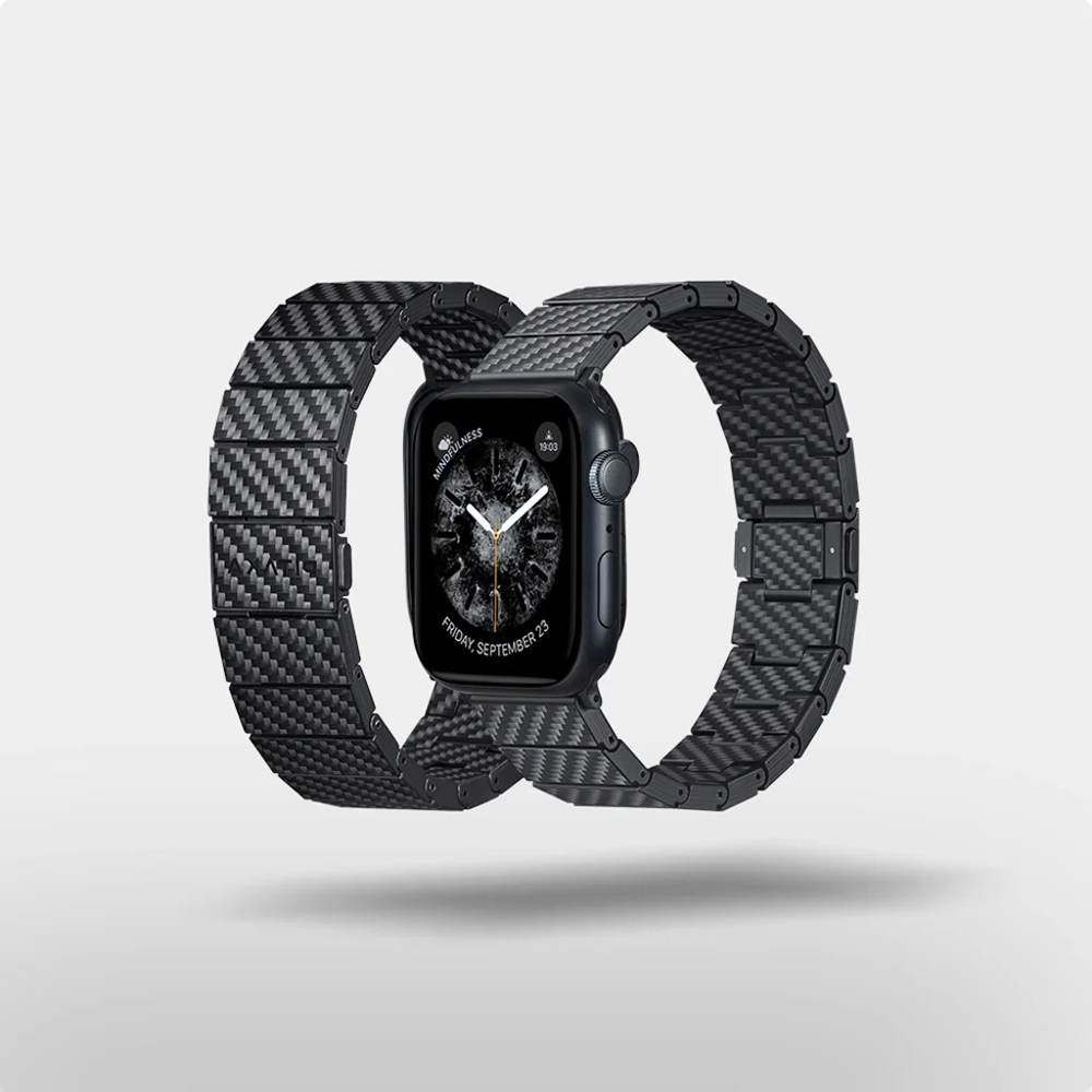 Apple Watch Serisi Uyumlu Karbon Fiber Pitaka Modern Serisi Black-Grey Twill Universal Kordon - 15