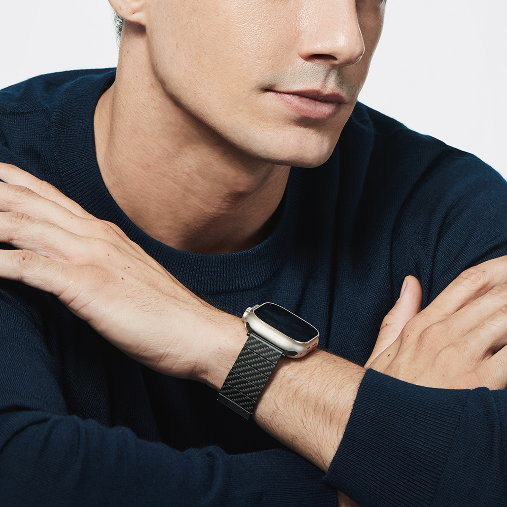 Apple Watch Serisi Uyumlu Karbon Fiber Pitaka Modern Serisi Black-Grey Twill Universal Kordon - 16