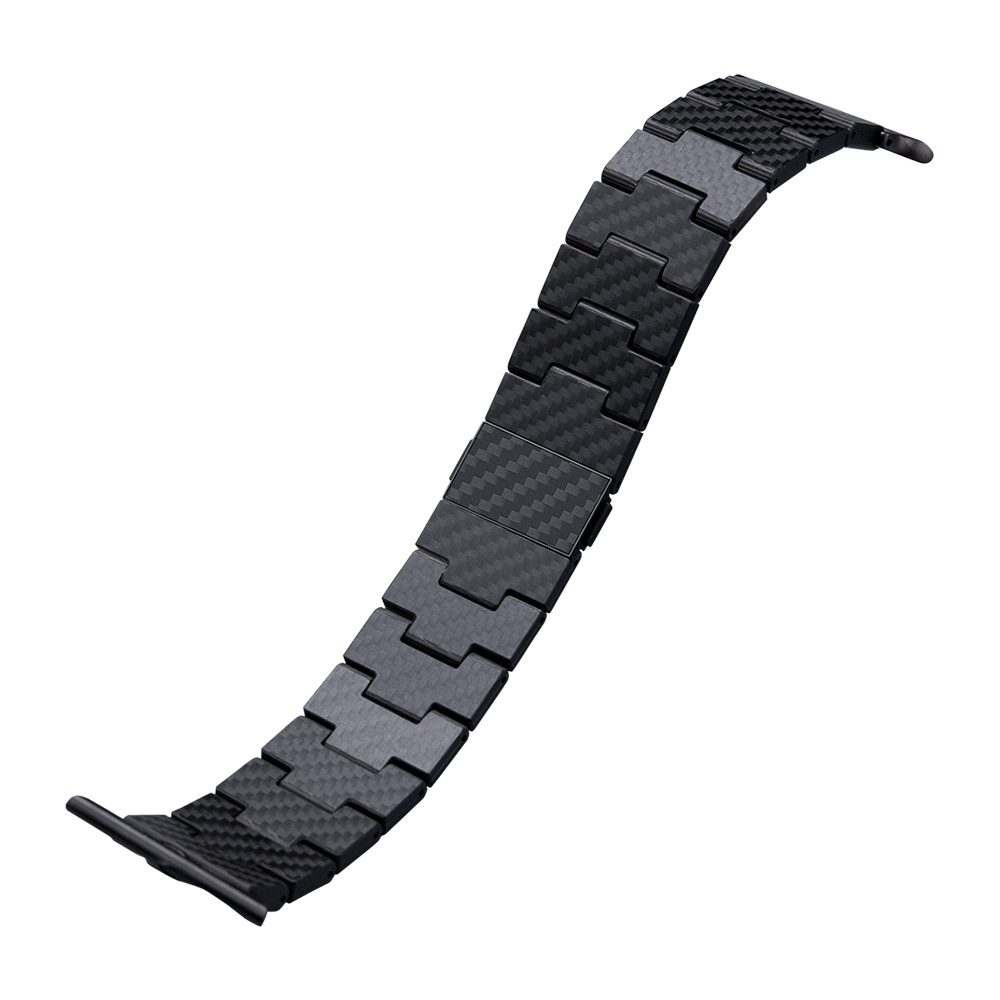 Apple Watch Serisi Uyumlu Karbon Fiber Pitaka Retro Serisi Black-Grey Twill Universal Kordon - 2