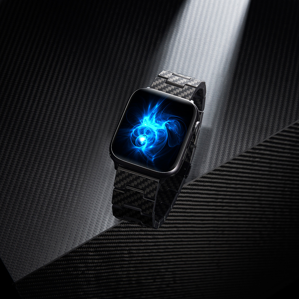 Apple Watch Serisi Uyumlu Karbon Fiber Pitaka Retro Serisi Black-Grey Twill Universal Kordon - 3