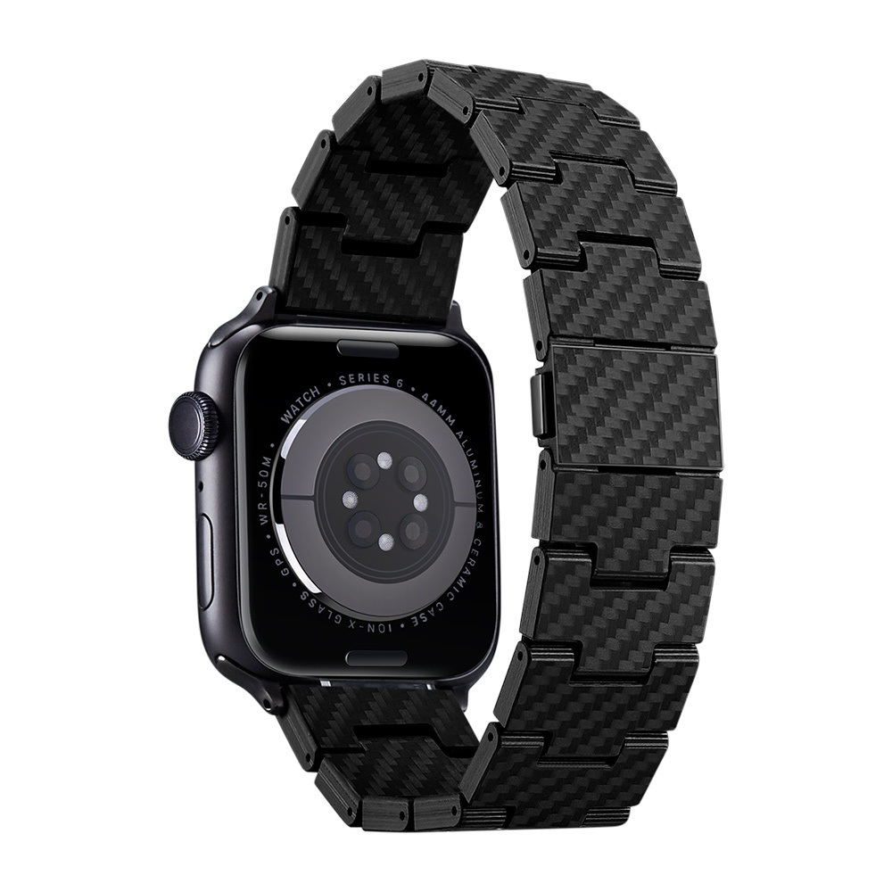 Apple Watch Serisi Uyumlu Karbon Fiber Pitaka Retro Serisi Black-Grey Twill Universal Kordon - 7
