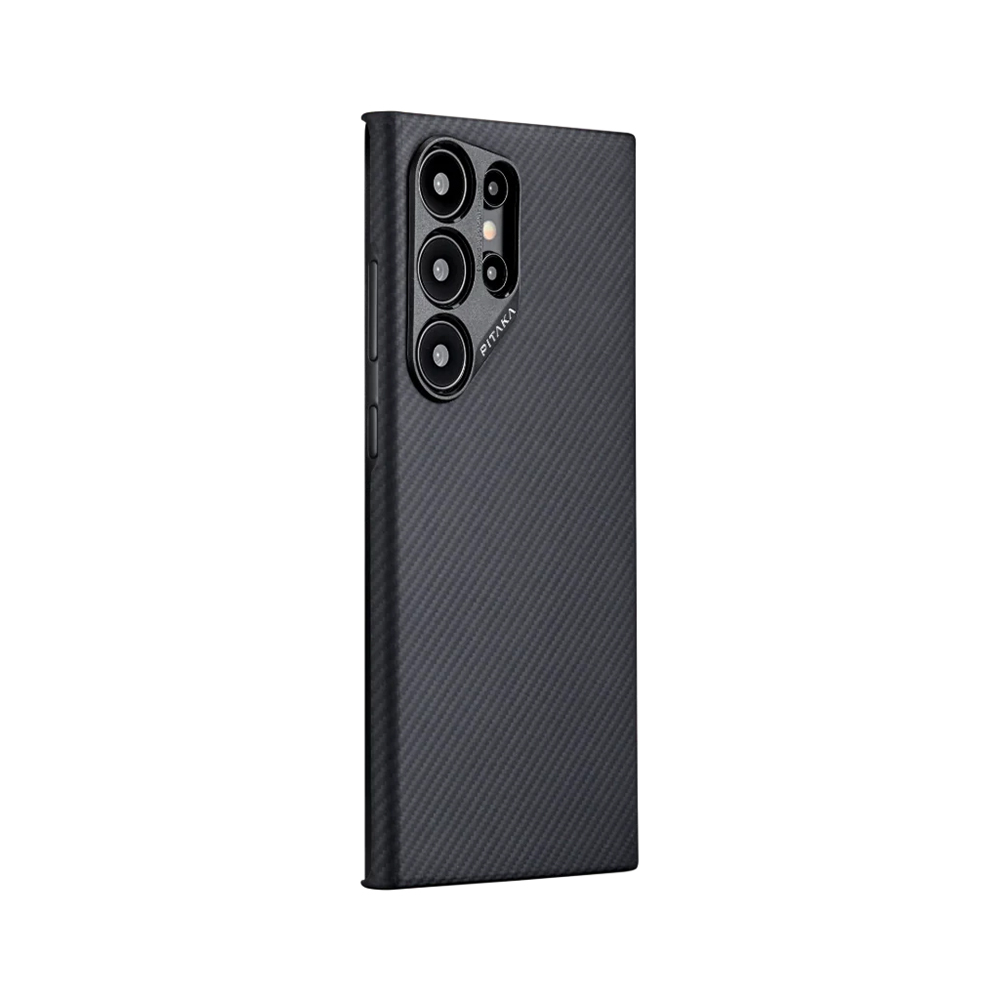 Samsung Galaxy S24 Ultra Uyumlu Kılıf Magsafe Şarj Özellikli 600D Aramid Fiber Pitaka Ultra-Slim Classic Serisi Black-Grey Twill Kapak - 1