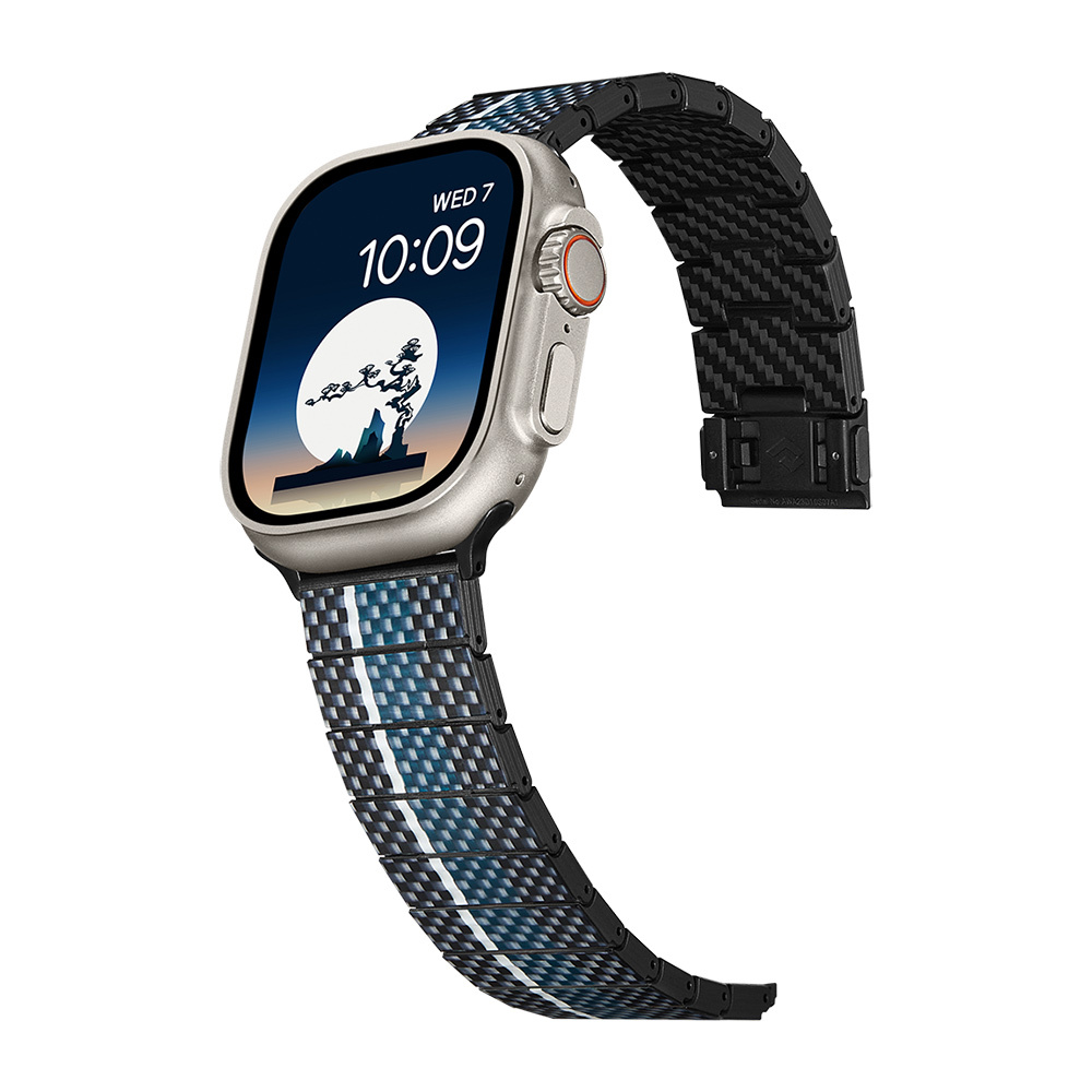 Apple Watch Serisi Uyumlu Aramid Fiber ve Karbon Fiber Pitaka Poetry of Things ChromaCarbon Serisi Moon Universal Kordon - 5