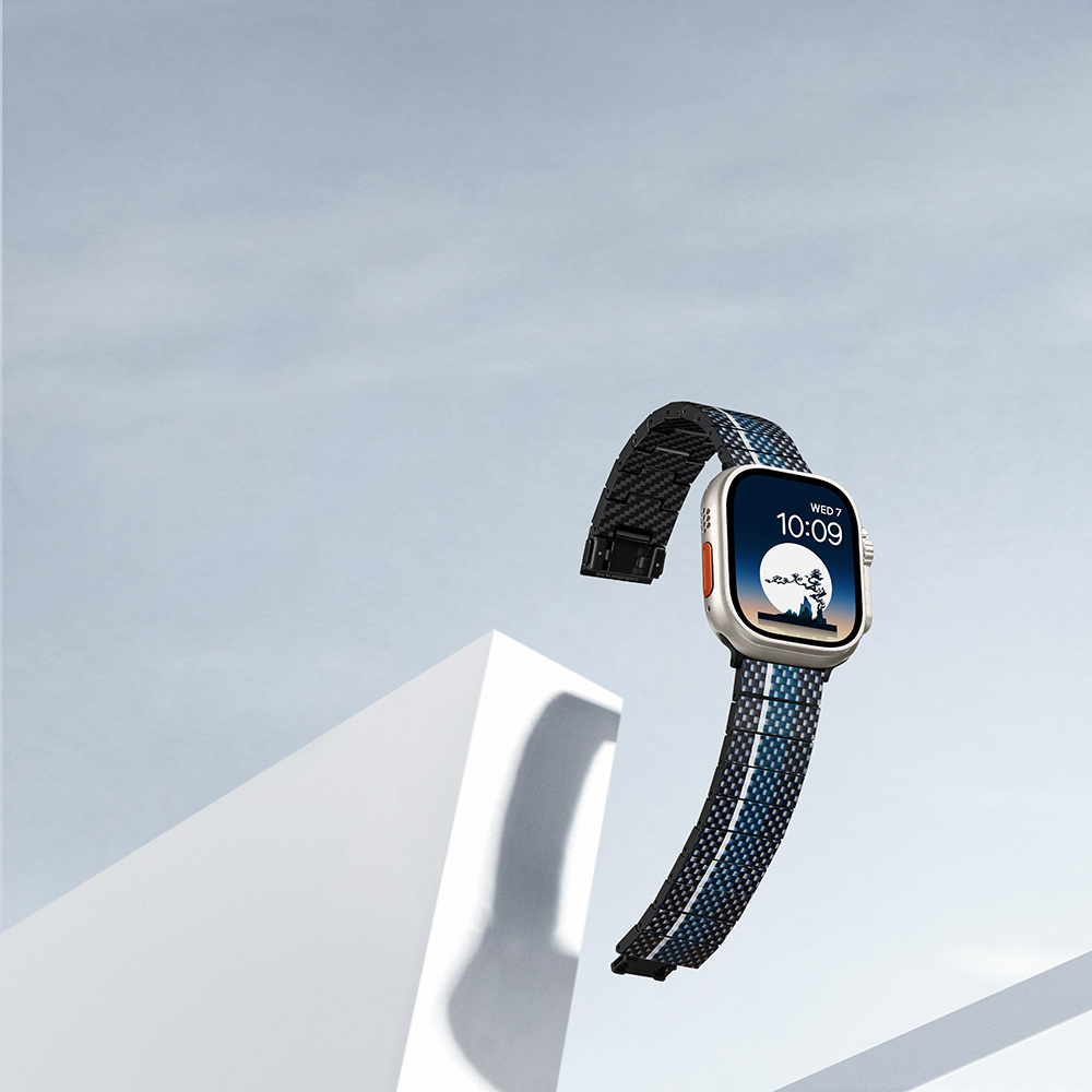 Apple Watch Serisi Uyumlu Aramid Fiber ve Karbon Fiber Pitaka Poetry of Things ChromaCarbon Serisi Moon Universal Kordon - 17