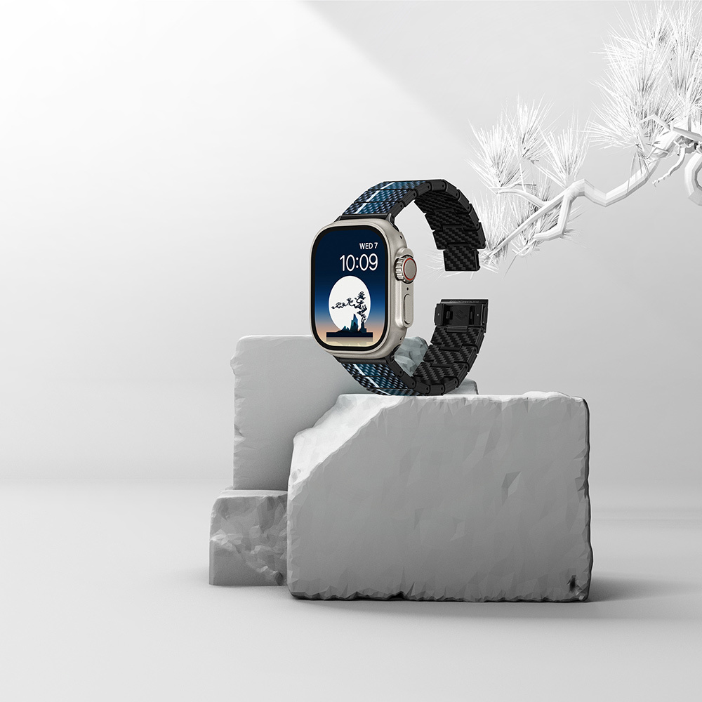 Apple Watch Serisi Uyumlu Aramid Fiber ve Karbon Fiber Pitaka Poetry of Things ChromaCarbon Serisi Moon Universal Kordon - 20