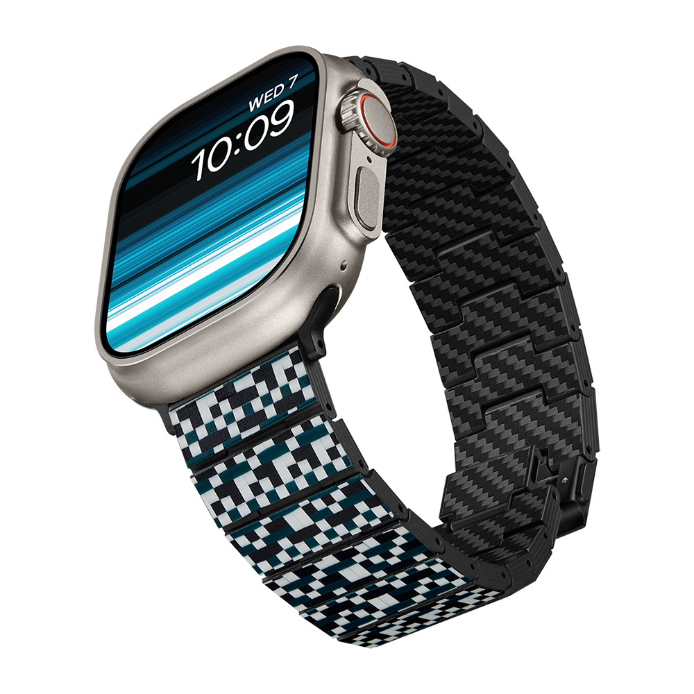 Apple Watch Serisi Uyumlu Aramid Fiber ve Karbon Fiber Pitaka Dreamland ChromaCarbon Serisi Mosaic Universal Kordon - 4