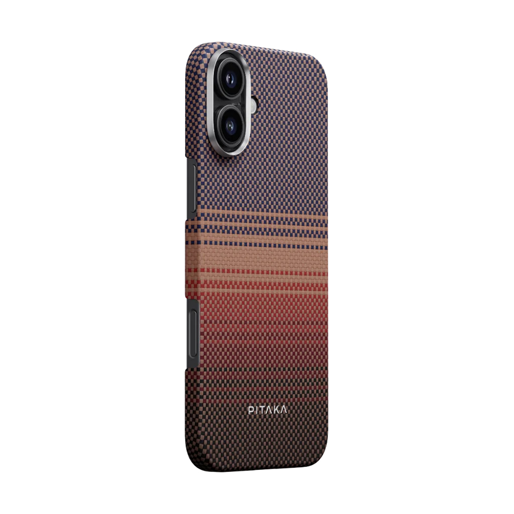 Apple iPhone 16 Plus Uyumlu Kılıf Magsafe Şarj Özellikli Aramid Fiber Pitaka Tactile Woven Sunset-Moonrise Serisi Sunset Kapak - 1