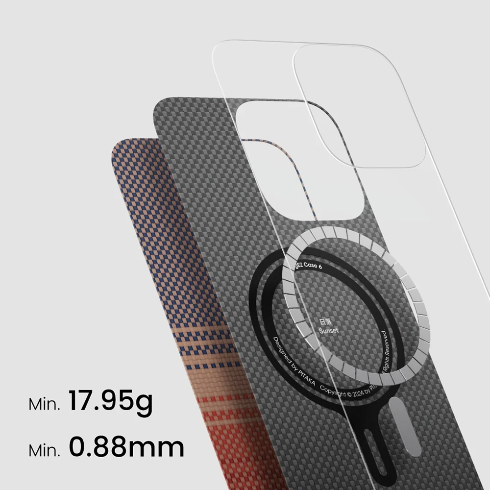 Apple iPhone 16 Pro Uyumlu Kılıf Magsafe Şarj Özellikli Aramid Fiber Pitaka Tactile Woven Sunset-Moonrise Serisi Sunset Kapak - 3