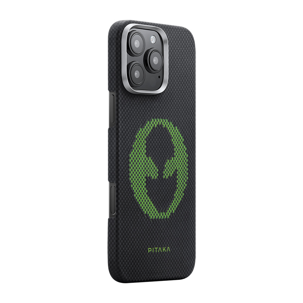 Apple iPhone 16 Pro Max Uyumlu Kılıf Magsafe Şarj Özellikli Lumintex Teknolojili Fosforlu Aramid Fiber Pitaka Tactile Woven Aries Serisi Alien Kapak - 3