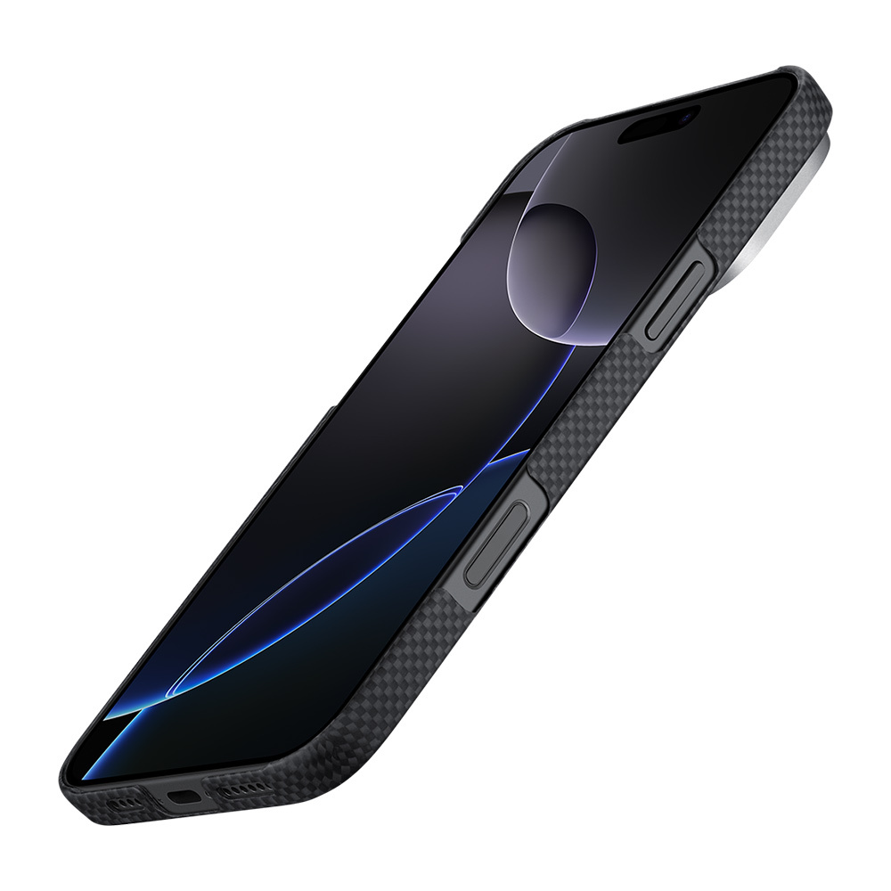 Apple iPhone 16 Pro Max Uyumlu Kılıf Magsafe Şarj Özellikli Lumintex Teknolojili Fosforlu Aramid Fiber Pitaka Tactile Woven Aries Serisi NoProblemo Kapak - 6