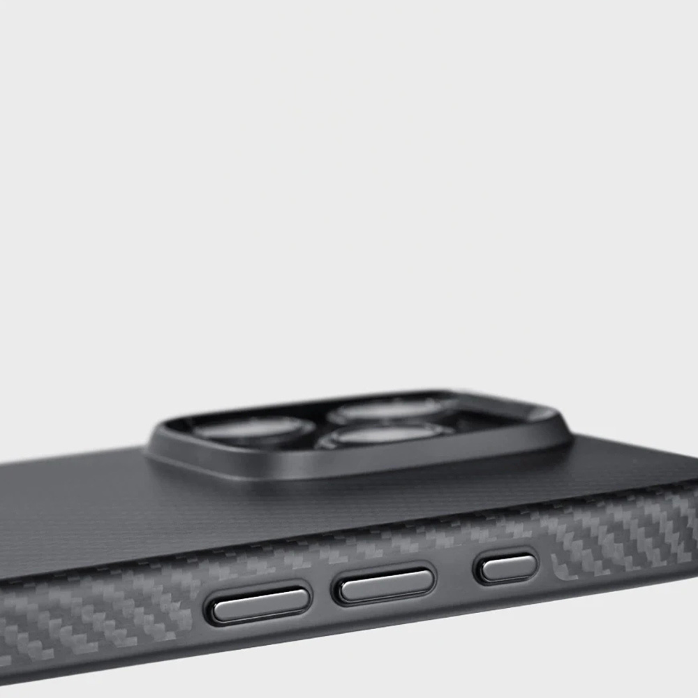 Apple iPhone 16 Pro Max Uyumlu Kılıf Magsafe Şarj Özellikli Aramid Fiber Pitaka Military-Grade Classic Serisi Black-Grey Twill Kapak - 7
