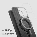 Apple iPhone 16 Pro Uyumlu Kılıf Magsafe Şarj Özellikli 600D Aramid Fiber Pitaka Ultra-Slim Classic Serisi Black-Grey Twill Kapak - 3