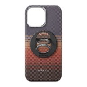 Apple iPhone 16 Pro Uyumlu Kılıf Magsafe Şarj Özellikli Grip 3 Standlı Aramid Fiber Pitaka Tactile Woven Sunset-Moonrise Serisi Sunset Kapak - 1