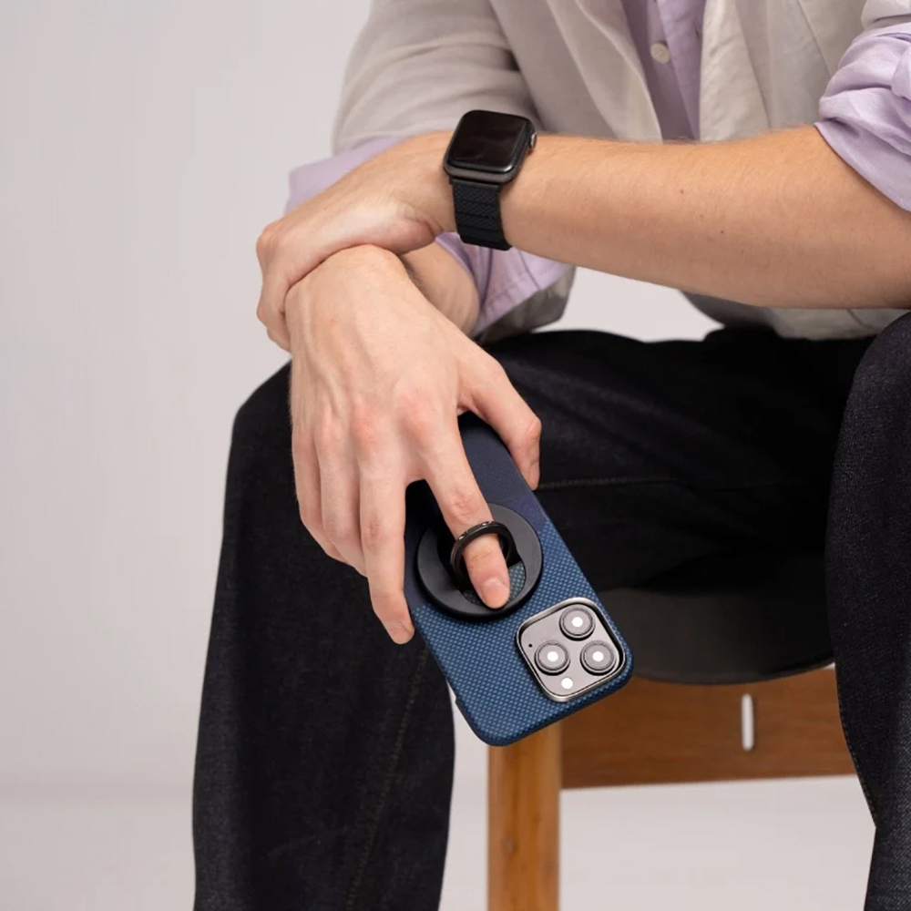 Apple iPhone 16 Pro Max Uyumlu Kılıf Magsafe Şarj Özellikli Grip 3 Standlı Aramid Fiber Pitaka Tactile Woven Sunset-Moonrise Serisi Moonrise Kapak - 1