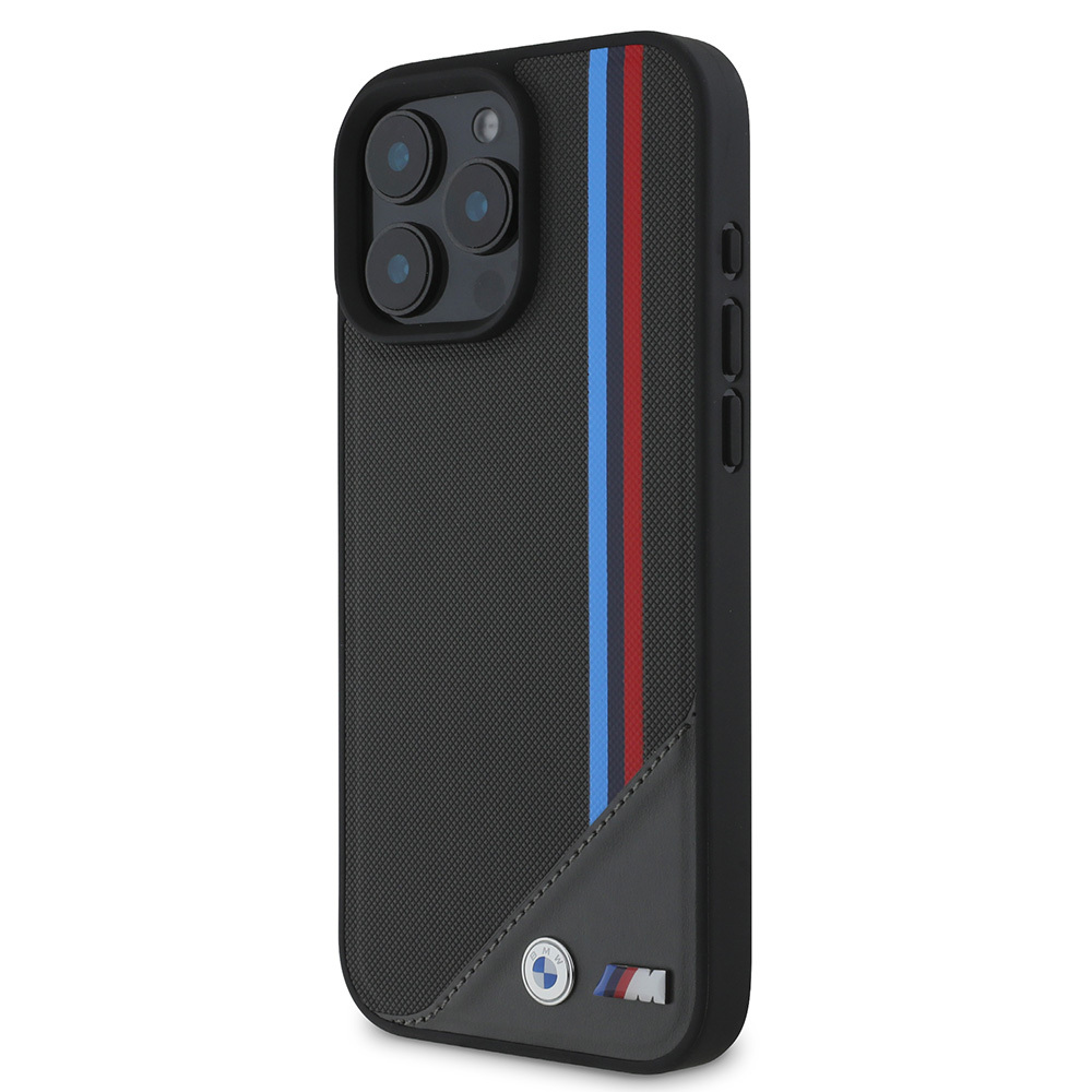 Apple iPhone 16 Uyumlu Kılıf BMW Orjinal Lisanslı Magsafe Şarj Özellikli M Logolu Üç Çizgili Dikiş Detaylı Meshed Tricolor Stripes Kapak - 1