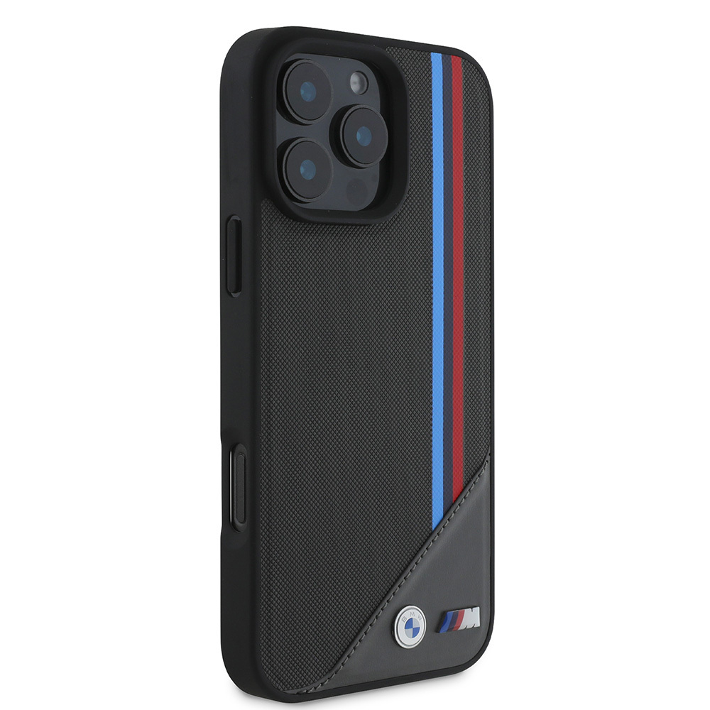Apple iPhone 16 Uyumlu Kılıf BMW Orjinal Lisanslı Magsafe Şarj Özellikli M Logolu Üç Çizgili Dikiş Detaylı Meshed Tricolor Stripes Kapak - 3