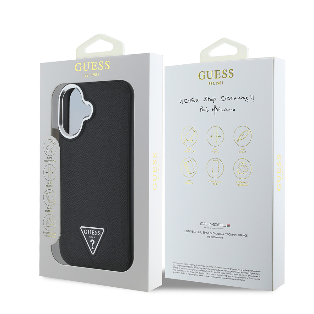 Apple iPhone 16 Uyumlu Kılıf Guess Orjinal Lisanslı Magsafe Şarj Özellikli Grained Triangle Kapak - 7