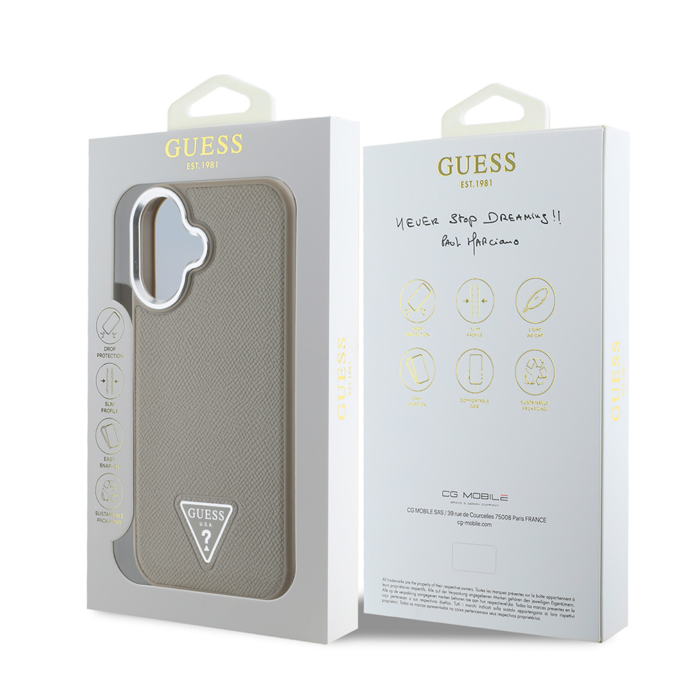 Apple iPhone 16 Uyumlu Kılıf Guess Orjinal Lisanslı Magsafe Şarj Özellikli Grained Triangle Kapak - 14