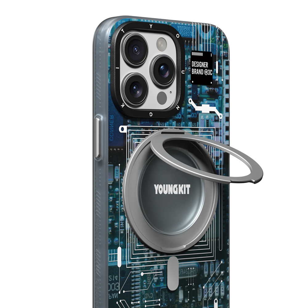 Apple iPhone 14 Pro Uyumlu Kılıf Magsafe Şarj Özellikli Youngkit 360° Standlı Technology Serisi Kapak - 10