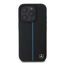 Apple iPhone 16 Pro Max Uyumlu Kılıf Mercedes Benz Orjinal Lisanslı Magsafe Şarj Özellikli Metal Yıldız Logolu Mavi Çizgili Deri Kapak - 2