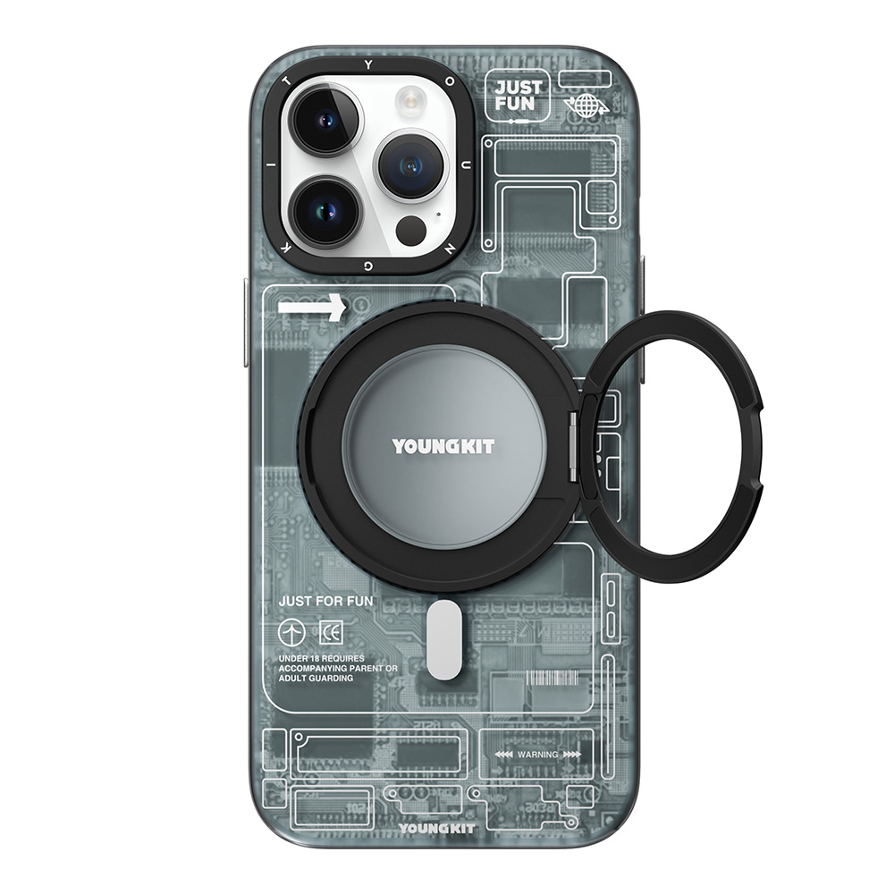 Apple iPhone 14 Pro Max Uyumlu Kılıf Magsafe Şarj Özellikli Youngkit 360° Standlı Technology Serisi Kapak - 1