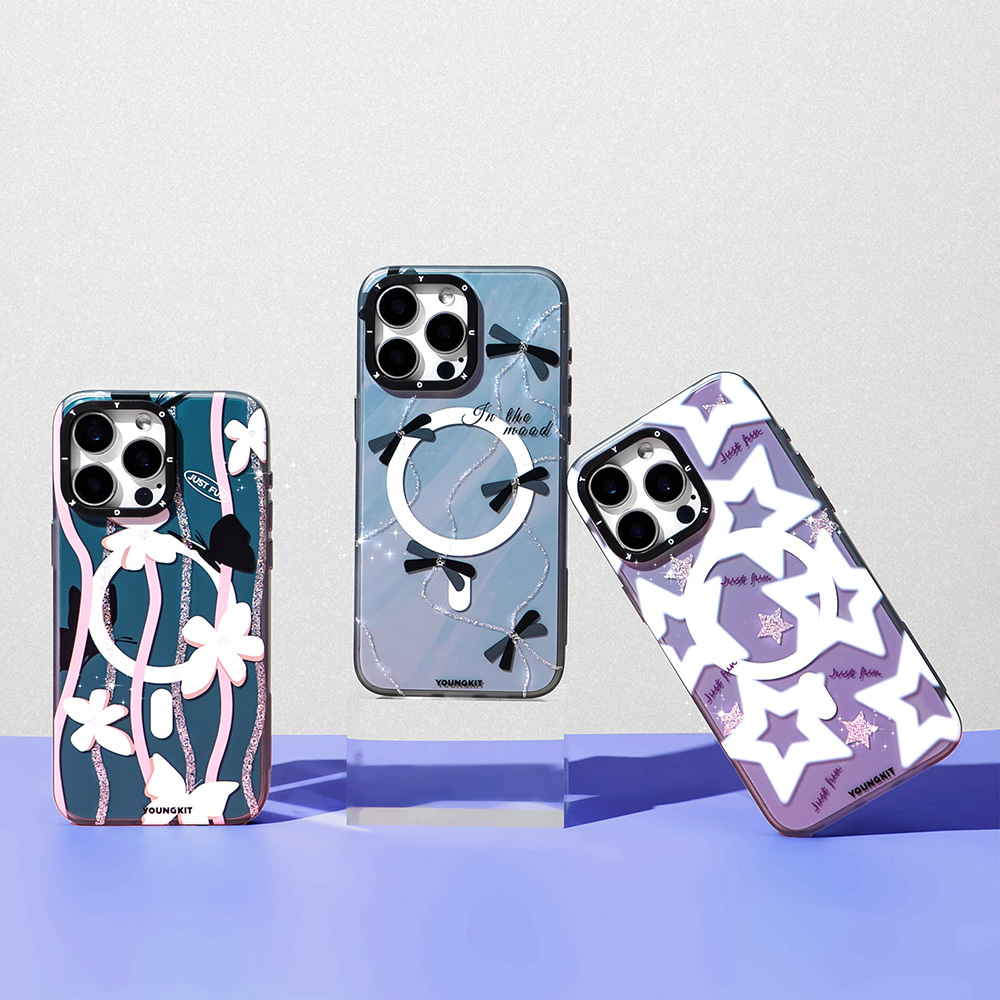 Apple iPhone 15 Pro Uyumlu Kılıf Magsafe Şarj Özellikli Airbagli Çift Katmanlı Youngkit Star&Butterfly Serisi Kapak - 9