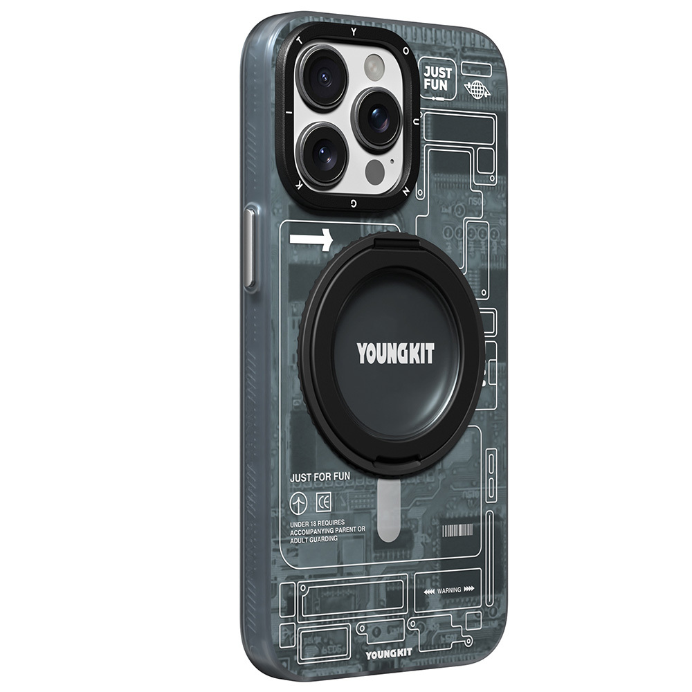 Apple iPhone 15 Pro Uyumlu Kılıf Magsafe Şarj Özellikli Youngkit 360° Standlı Technology Serisi Kapak - 4