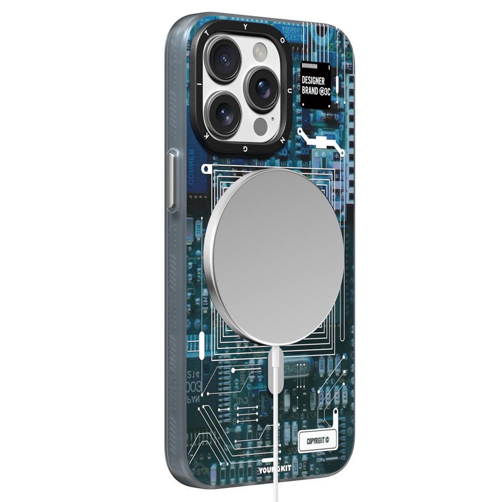 Apple iPhone 15 Pro Uyumlu Kılıf Magsafe Şarj Özellikli Youngkit 360° Standlı Technology Serisi Kapak - 9