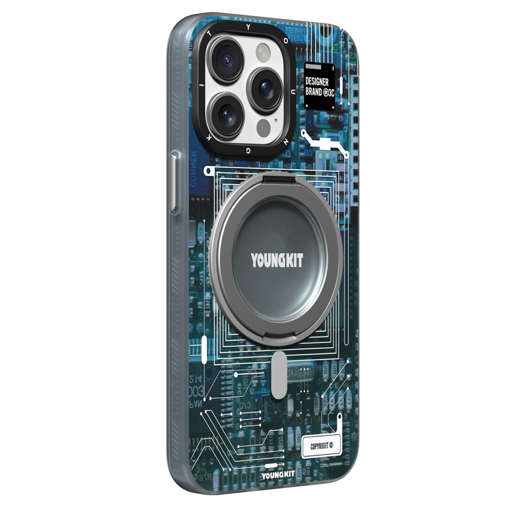 Apple iPhone 15 Pro Max Uyumlu Kılıf Magsafe Şarj Özellikli Youngkit 360° Standlı Technology Serisi Kapak - 8